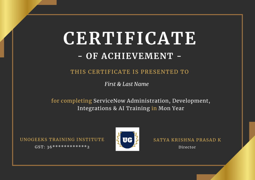 UNOGEEKS ServiceNow Course Completion Certificate